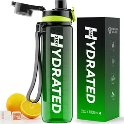 Спортивна пляшка для води Hydrated 1000 мл, фітнес пляшка в зал для фітнесу, велика фляга чорно-зелена