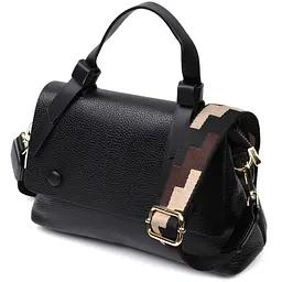 Жіноча сумка з цікавою ручкою з натуральної шкіри Vintage 22336 чорна