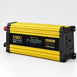 Автомобільний інвертор Жовтий / Перетворювач напруги з 12-220 V, 1500 Вт, 2хUSB