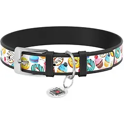 Нашийник для собак Waudog Design Пончики, шкіряний, з QR паспортом, 30-39х2 см, чорний