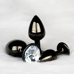 Металева анальна пробка Round Gem, розмір М колір: чорний/білий Ouch! (Нідерланди) Ouch! OU493200 103119 - мініатюра 3