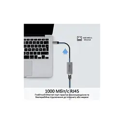Адаптер Promate USB-C to RJ45 Ethernet 1000Mbps grey (gigaLink-c.grey) - мініатюра 2