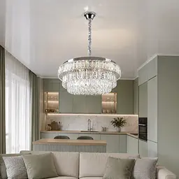 Велика хромована кришталева світлодіодна люстра Splendid Ray L2211/600/8+LED(CR), 60 см на 8 ламп з дистанційним керуванням