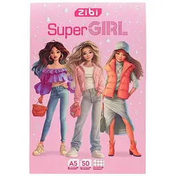 Блокнот ZIBI 50арк. планшет SUPER GIRL A5 клітинка, картон.обкл. ZB.12651-10