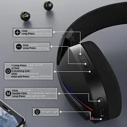 Attack Shark L90 Wireless Gaming Headset — бездротова Bluetooth-гарнітура з мікрофоном для геймерів, Чорний - мініатюра 7