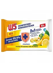 Серветки вологі дезінфікуючі для прибирання W5 2в1 Citrus 80 шт