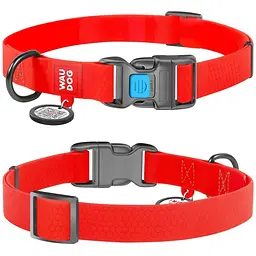 Нашийник для собак Waudog Waterproof, коллартекс, водостійкий, з QR паспортом, пластикова пряжка-фастекс, 31-49х2,5 см, червоний - мініатюра 3