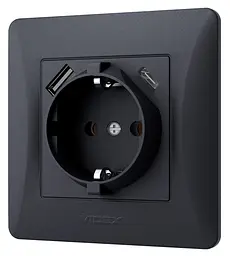 Розетка Videx Binera одинарна із заземленням з USB+USB-C чорний графіт (VF-BNSK1GUC-BG) - мініатюра 2