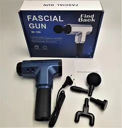 М'язовий масажер для тіла ручний 220V портативний 4 насадки Fascial Gun RF-709 синій - мініатюра 2