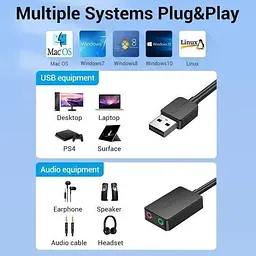 Звукова карта Vention USB Sound Card 2.0 Channel 1 м, чорний (CDYBF) - мініатюра 3