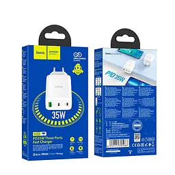 Адаптер мережевий HOCO Start three-port charger N33 35W зарядний блок білий - мініатюра 3
