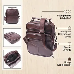 Зручна чоловіча сумка з ручкою шкіряна 21276 Vintage коричнева - мініатюра 3