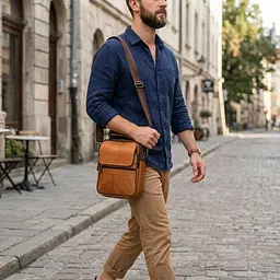 Зручна чоловіча сумка з ручкою шкіряна 21273 Vintage руда - мініатюра 2