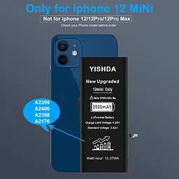 Акумулятор YISHDA 3500mAh для iPhone 12 Mini (A2399/A2400/A2398/A2176) з набором інструментів - мініатюра 3