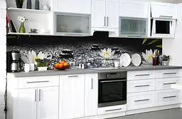 Вініловий кухонний фартух Лотоси і Роса наклейка для кухні камені Квіти Сірий 60х200 см Happy Pocket Z181451 - мініатюра 5