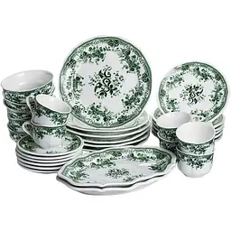 Столовий набір посуду Yiwu Vintage Elegant, 32 предмети на 6 персон, фарфоровий, зелений