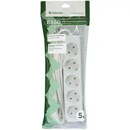 Мережевий подовжувач Defender E550 5.0 m 5 роз white (99231) - мініатюра 4