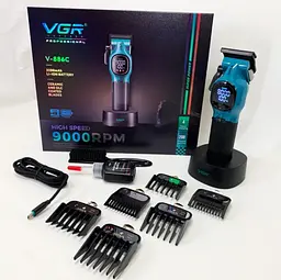 Професійна машинка для стриження з насадками VGR V-886C акумуляторна бездротова машинка для стрижки Чорний із Синім - мініатюра 6