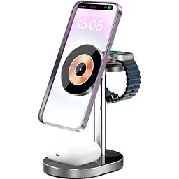 Бездротовий зарядний пристрій WiWU Wi-W003 3 в 1 Wireless Charger with MagSafe Black [97684] - мініатюра 2