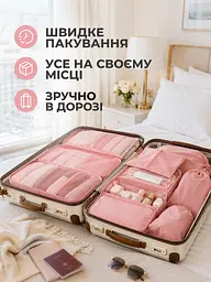 Набір дорожніх органайзерів для валізи 11 в 1 для одягу, взуття та косметики рожевий (49676172) - мініатюра 4