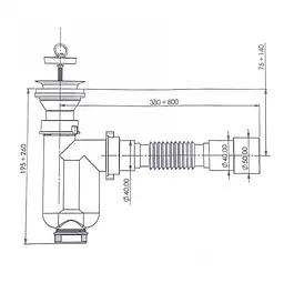 Сифон для мийки Bakimay PL1061 прямоточний з гофротрубою 1 1/2" 40x40/50 мм 30412 - мініатюра 2