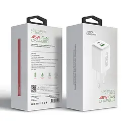 Зарядний пристрій AR372 GaN 45W White, 2 порти USB-C і USB-A, підтримка Power Delivery 3.0 і PPS, швидка зарядка для планшетів і смартфонів, ArmorStandart (ARM77550) - мініатюра 11