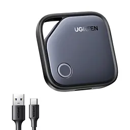 Bluetooth 5.0 трекер для пошуку речей UGREEN FineTrack CM919 AirTag пошукова мітка Apple Find My лише для iOS із заряджанням через USB-C зі звуковим пошуком поблизу зі сповіщенням про залишену річ з режимом втрати та контактами для повернення до 12 місяців від одного заряду темно-сірий із чорним (75119)