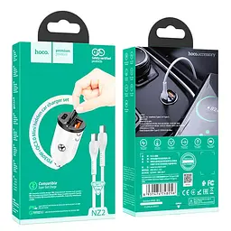 Автомобільний зарядний пристрій 1USB + Type-C Hoco NZ2 Link PD30W+QC3.0 Black + Cable Type-C to Type-C 1m - мініатюра 3