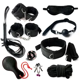 BDSM набір із 10 предметів для ігор екошкіра Чорний