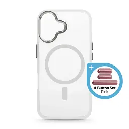 Чохол ArmorStandart Unit MagCase для Apple iPhone 17 Matte Clear Silver + Pink Button Set
