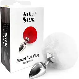 Металева анальна пробка Art of Sex - Bunny Tails Butt Plug М, Білий - мініатюра 3