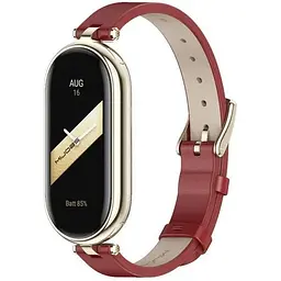 Шкіряний ремінець MiJobs для фітнес-браслета Xiaomi Mi Band 8 і 9 Type A червоний, тримач - золотистий