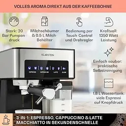 Кавоварка Klarstein Arabica Comfort 1350 W 20 бар (10035655) - мініатюра 6