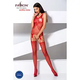 Бодістокінг Passion BS070 red, комбінезон, імітація панчох і ажурного топа - мініатюра 2