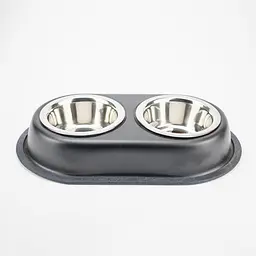 Подвійна миска Agility металева чорна, 2×750 мл, 16 см
