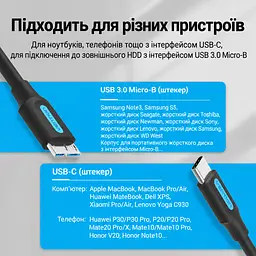 Кабель Vention CQABF USB-C - Micro-B USB 3.0 1 м чорний (CQABF) - мініатюра 3