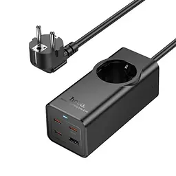 Мережевий подовжувач Hoco NS9 Wisdom 1-position(PD67W/3C1A) desktop socket(EU/GER) Чорний - мініатюра 8