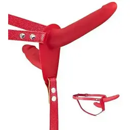 Подвійний страпон Fetish Tentation Strap-On with Double Dildo Red - мініатюра 2