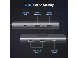 Мультипортовий адаптер UGREEN CM498 Revodok 206 6-in-1 USB-C Hub (15852) - мініатюра 9