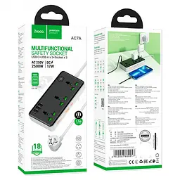 Мережевий зарядний пристрій подовжувач HOCO AC7A STORM 3 USB/Type-C 3 розетки 1.5m Чорний - мініатюра 5