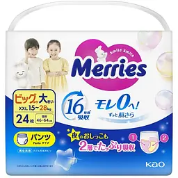 Підгузки Merries трусики Розмір XXL (15-28 кг) 24 шт (4901301442918)
