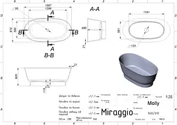 Ванна Miraggio Molly 1600x800 матова, біла 0002112 - мініатюра 5