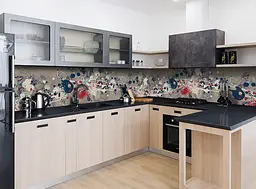 Кухонний фартух Бризки фарби Клякси вінілова для кухні 65х250 см Абстракція Сірий Happy Pocket Z184345 - мініатюра 4