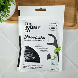 Флос зубочистки The Humble Co. подвійні (м'ята та активоване вугілля), 50 шт