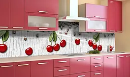 Кухонний фартух Вишні та Кава вінілова наклейка для кухні червоні Ягоди Сірий 65х250 см Happy Pocket Z181308