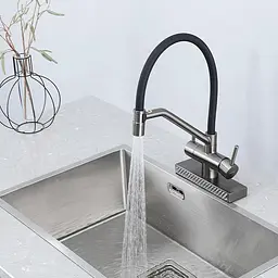 Змішувач для кухні з водоспадом, гнучкий вилив, збройована сталь Gappo G4098-9, Графітовий хром - мініатюра 2