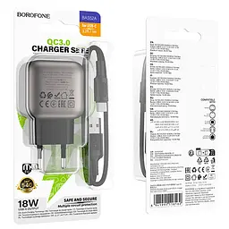 МЗП Borofone BAS52A Absolute QC3.0 18W (1USB-A) + кабель USB to Type-C Black - мініатюра 3