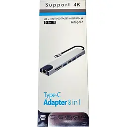 Концентратор Dynamode USB-C 8-in-1 HDMI 4K30Hz + 1xRJ45 + 1xUSB 3.0 + 1xUSB 2.0 + 1xUSB-C PD (BYL-2017L) - мініатюра 8