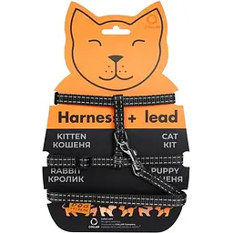 Шлея для котів з повідцем Dog Extreme з нейлону чорний
