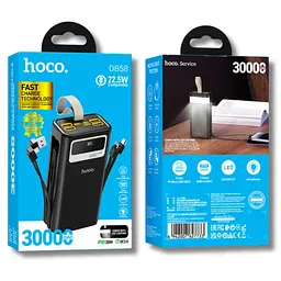 Батарея універсальна HOCO 30000mAh Plentiful 22.5W, built-in cables, LED, Black (DB58 / 715030) - мініатюра 6